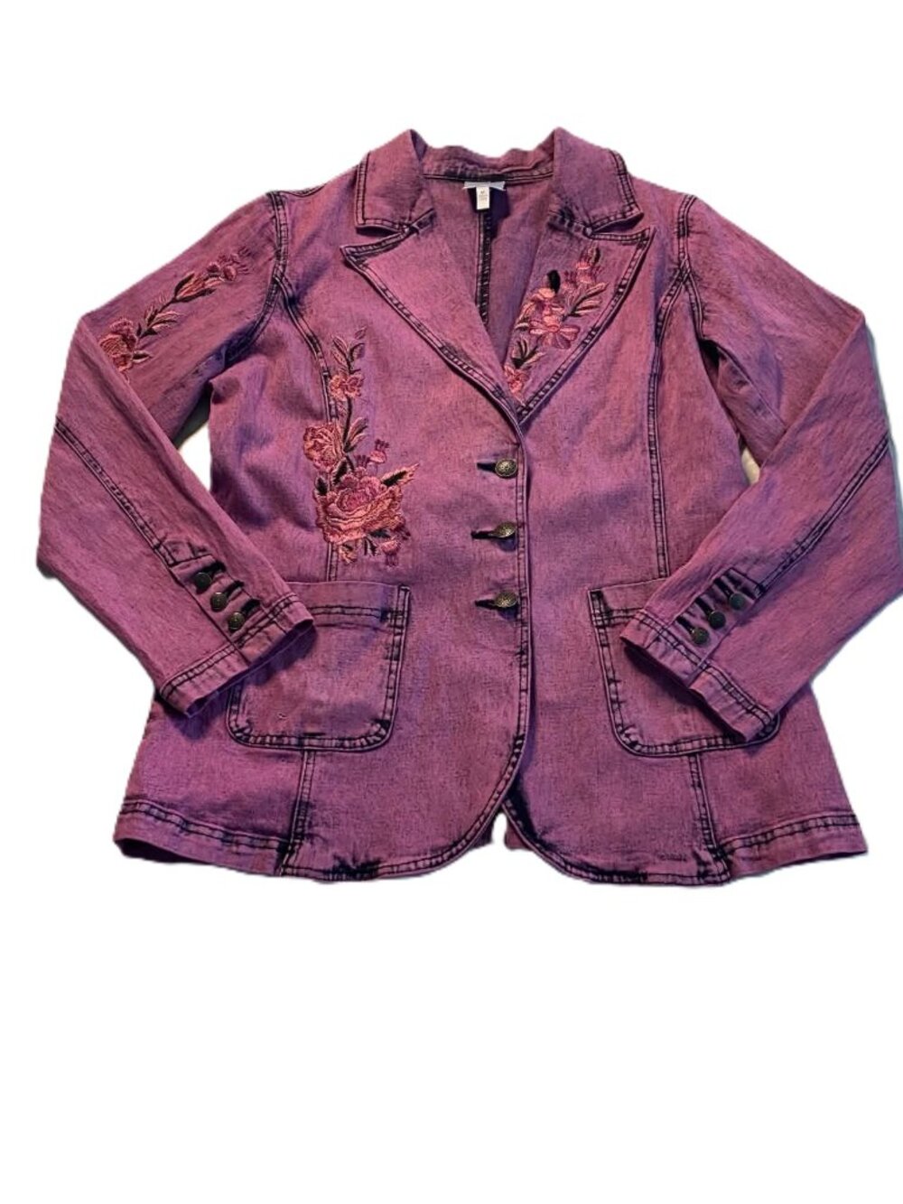 Vintage Y2K DG2 by Diane Gilman Purple Ramie Cotton Embroidered Blazer